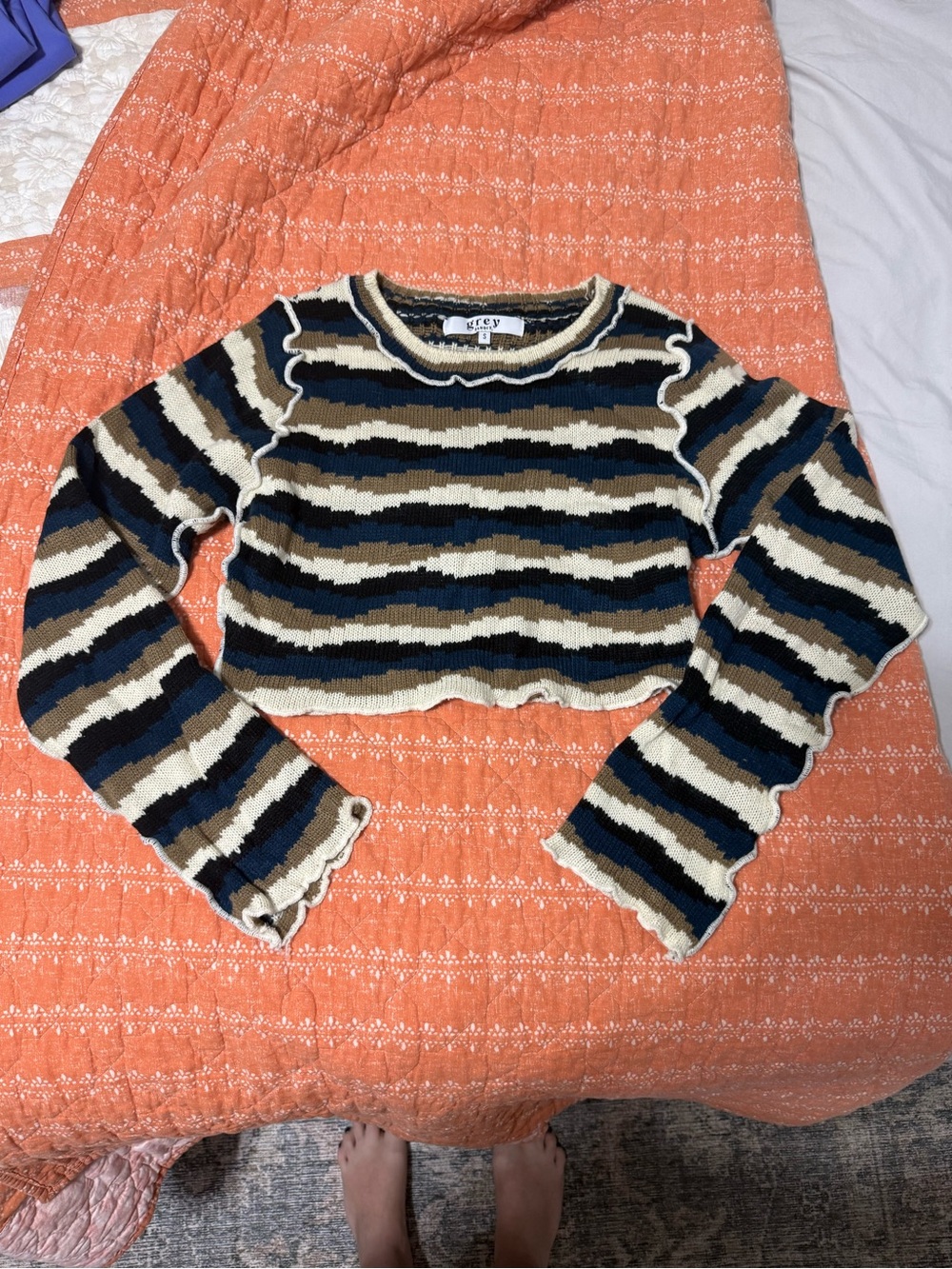 Grey Bandit multi-colored stripped cropped sweater